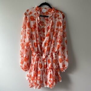 Misa orange and white floral print dress